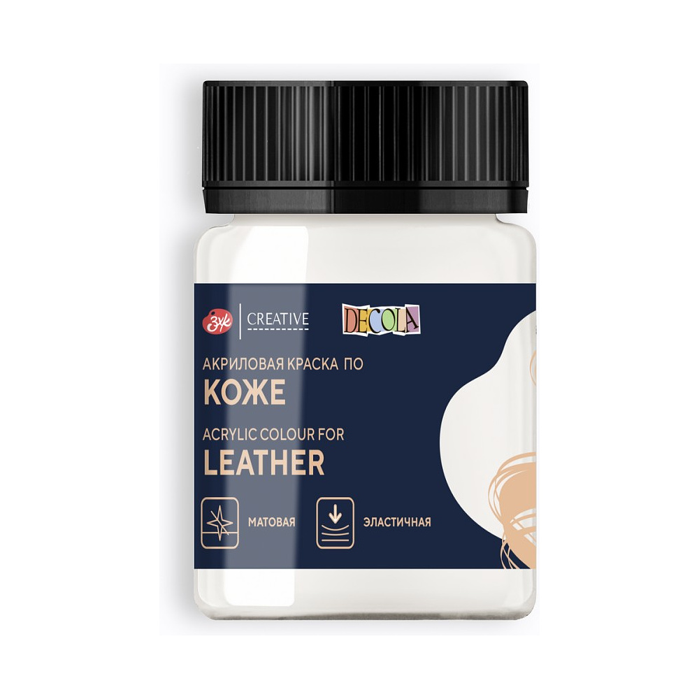 Краска акриловая для кожи "Декола", 104 белая, 50 мл., банка