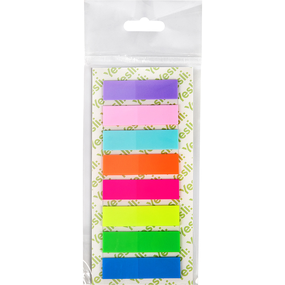 Закладки пластиковые "Yesli:", 12х45 мм, 8 цветов х 20 шт., ассорти неон