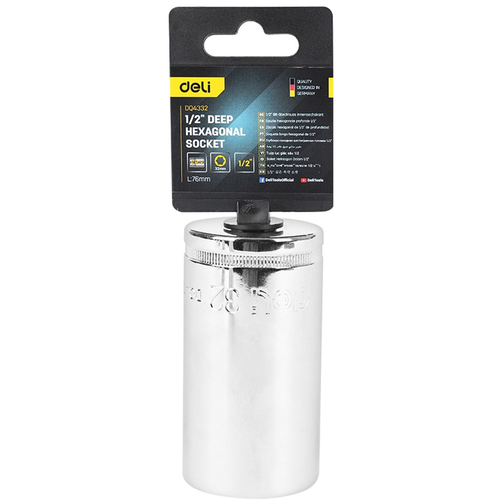 Головка торцевая шестигранная Deli YS EDQ4332 1/2", 32 мм, глубокая, серебристый