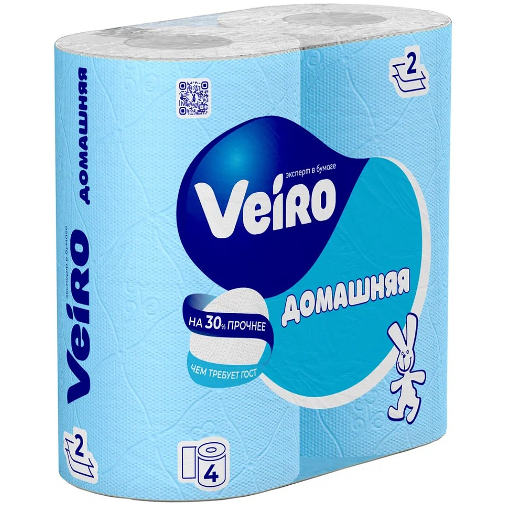 Бумага туалетная "Veiro Домашняя", 2 слоя, 4 рулона - 2