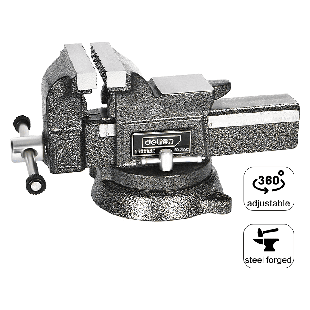 Тиски стальные Deli YS EDL2906Z, поворотные, с наковальней, 6"-150 мм - 7