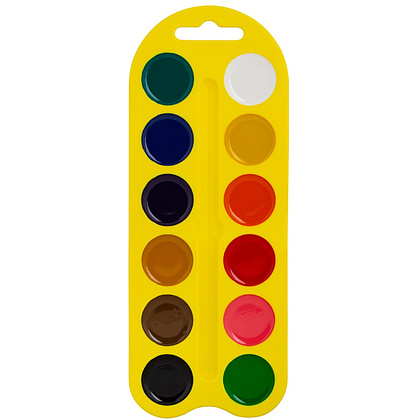 Краски акварельные "Цветик", 12 цветов, пластик, желтый - 2