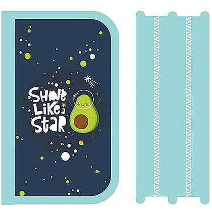 Пенал "Космический авокадо", 2 отделения, бирюзовый, синий