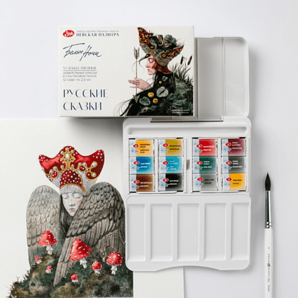 Краски акварельные "Белые ночи Русские сказки", набор 12 цветов, кюветы - 4