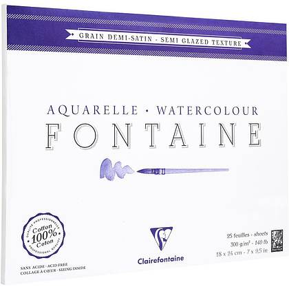 Блок-склейка бумаги для акварели Fontaine, полугладкая, 18x24 см, 300 г/м2, 25 листов