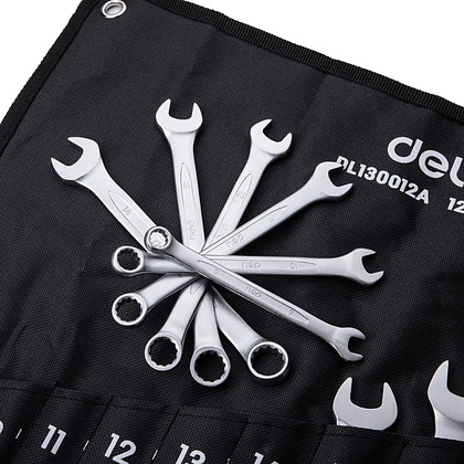 Ключ комбинированный "Deli" набор 12 шт., 6-24 мм, чехол, серебристый - 5