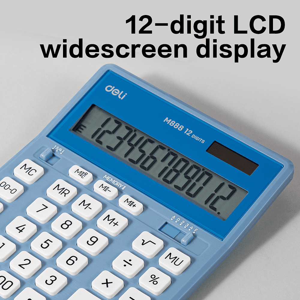 Калькулятор настольный EM888A Deli, 12-разрядный, пластик, голубой - 2