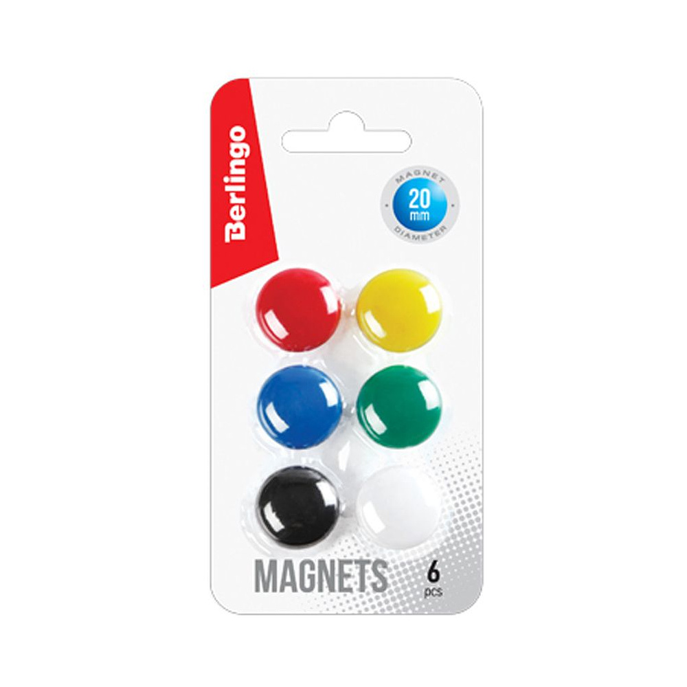 Кнопки магнитные "Berlingo", 20 мм, 6 шт, ассорти