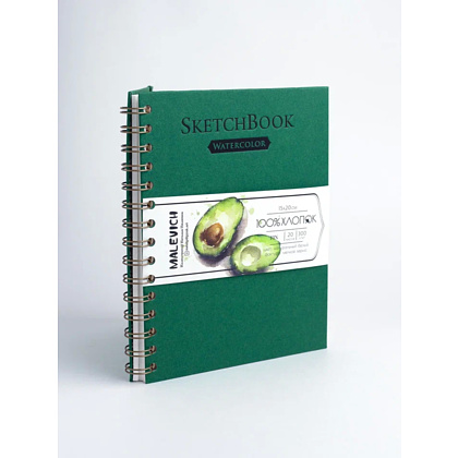 Скетчбук для акварели "Малевичъ", 15x20 см, 300 г/м2, 20 листов, зеленый - 4