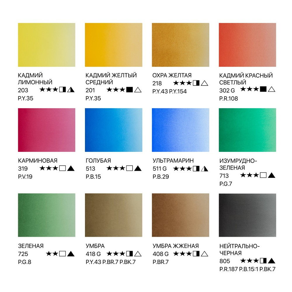 Краски акварельные "Белые ночи", набор 12 цветов, кюветы, пласт. пенал - 5