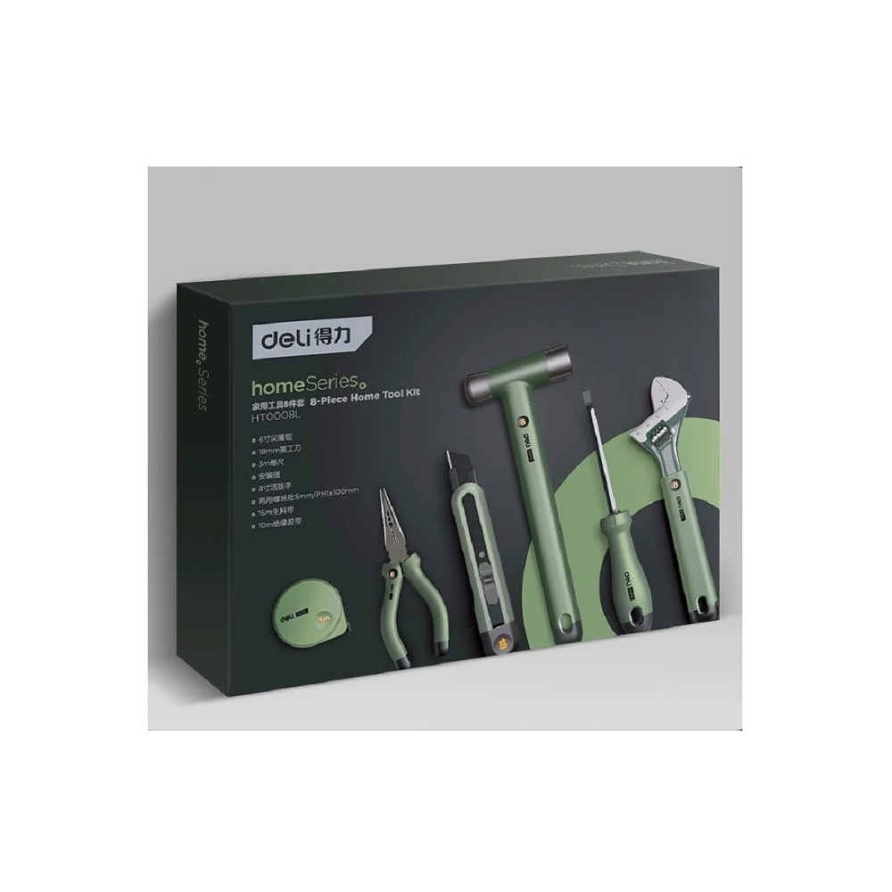 Набор ручного инструмента Deli HS, 8 предметов, Soft Touch, зеленый - 3