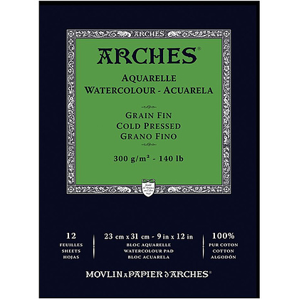 Блок-склейка бумаги для акварели "Arches", 23x31 см, 300 г/м2, 12 листов