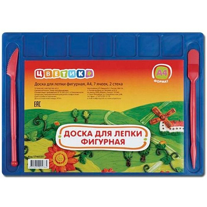 Доска для лепки "Цветик", пласт., +2 стека, ассорти