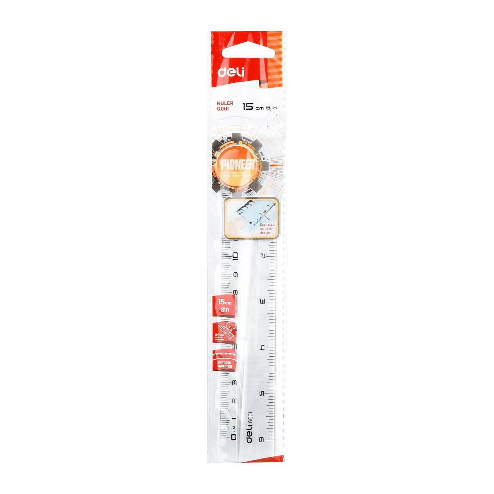 Линейка "Deli EG00112", 15 см, прозрачный - 2