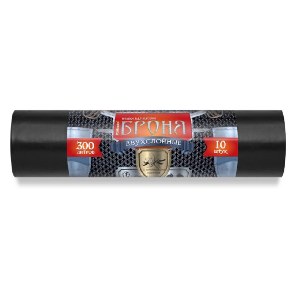Мешки для мусора Ромашка Броня, 300 л, ПВД, 60 мкм, 105х150 см, 10 шт/рулон, черный