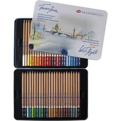 Карандаш акварельный "Белые ночи", набор 48 цветов, жестяной пенал
