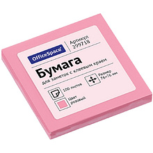 Бумага для заметок на клейкой основе "OfficeSpace", 76x76 мм, 100 листов, розовый