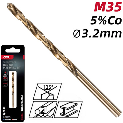 Сверло по металлу Deli RS EDH-MHZ032-E2, 3.2 мм, DIN 338, HSCo 5% - 2