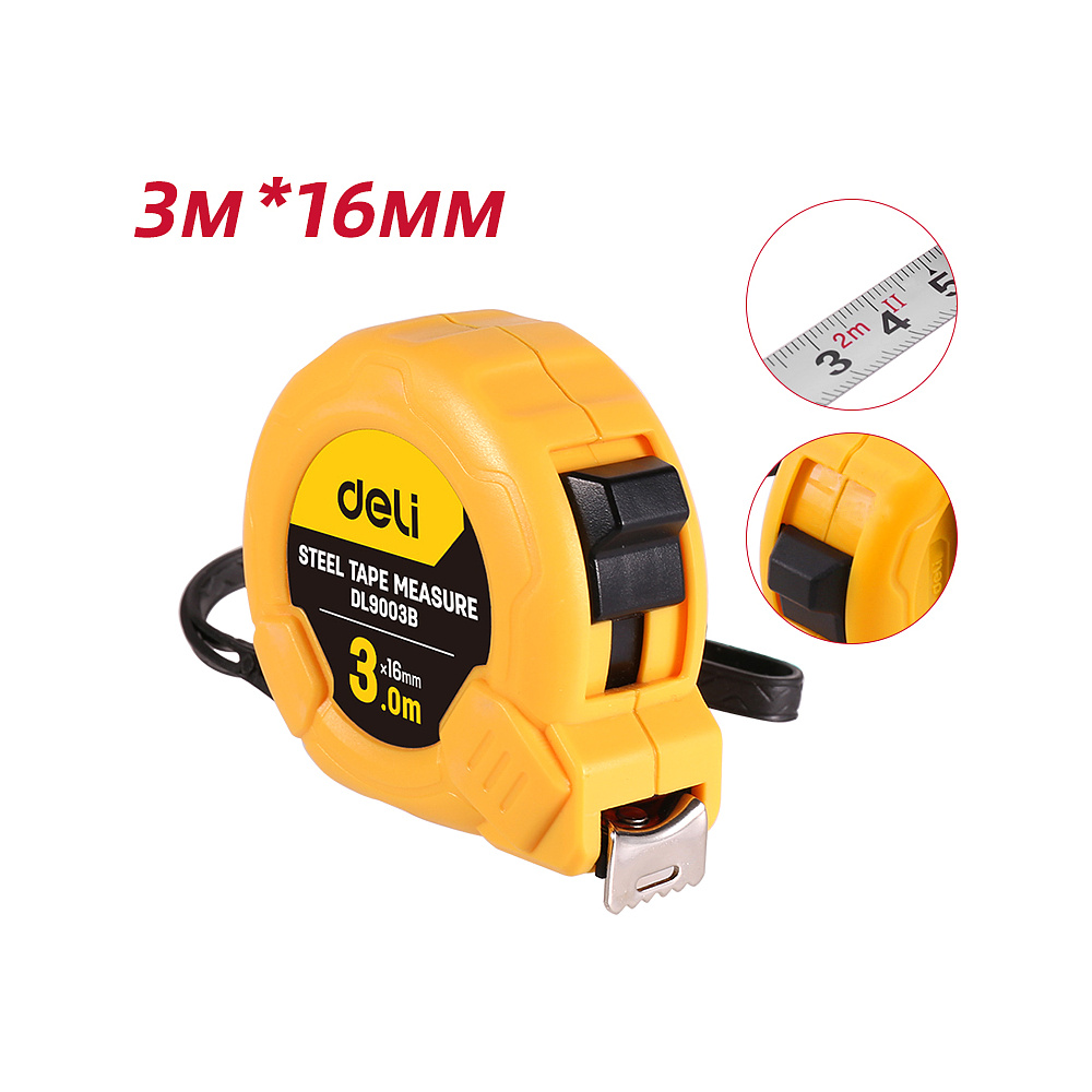 Рулетка Deli "EDL9003B", 3 м, желтый - 2