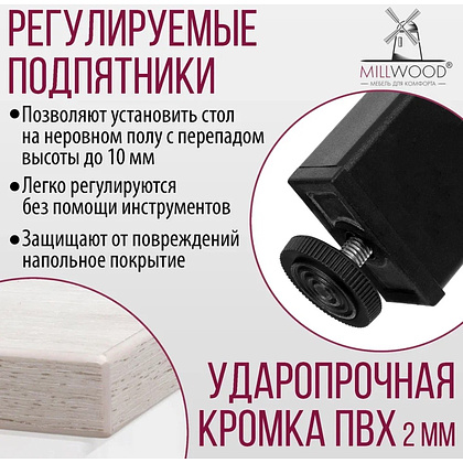 Стол Millwood Сеул, 1000х600 мм, дуб белый крафт, черный - 8