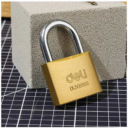 Замок навесной Deli YS EDL508906, 50 мм, 3 ключа, автомат, латунь - 2