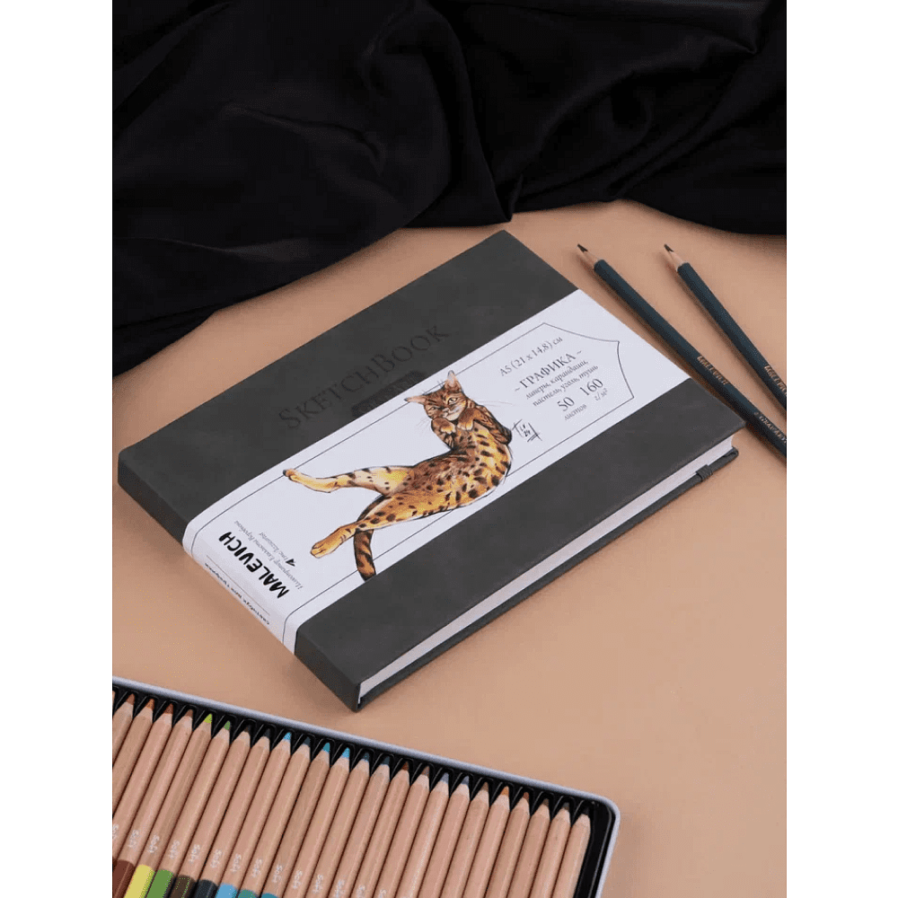 Скетчбук для графики "GrafArt white", 50 листов, А5, 160 г/м2, горизонтальный, серый - 5