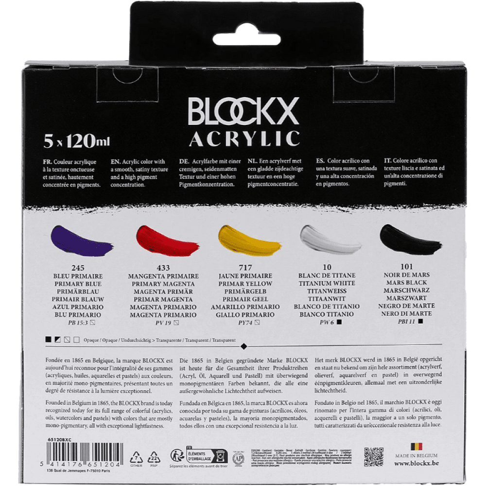 Набор акриловых красок "Blockx. Primaries", 5 цветов, 120 мл - 5