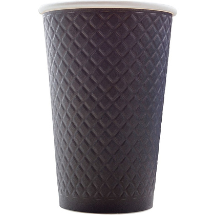 Стакан картонный 400 мл, 2 слоя, черный, Waffle, 25 шт/упак