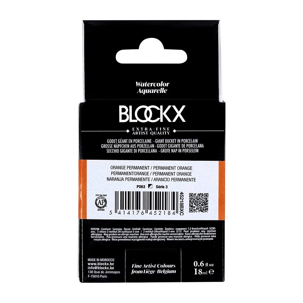Краски акварельные "Blockx. Giant pan", 218 перманентный оранжевый, 18 мл., кювета - 5