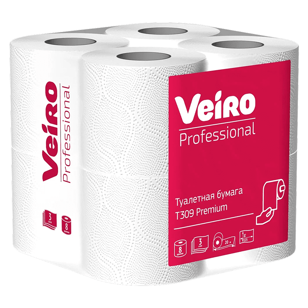 Бумага туалетная Veiro Professional Premium, 3 слоя, 8 рулонов - 2