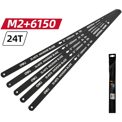 Набор полотен для ножовки Deli YS EDL4673, по металлу, 300 мм, 24TPI, 5 шт, черный - 2