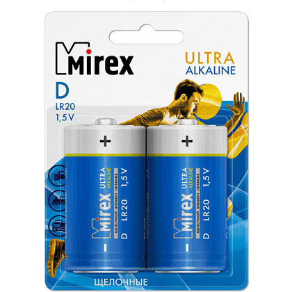 Батарейки алкалиновые Mirex "D/LR20", 2 шт 