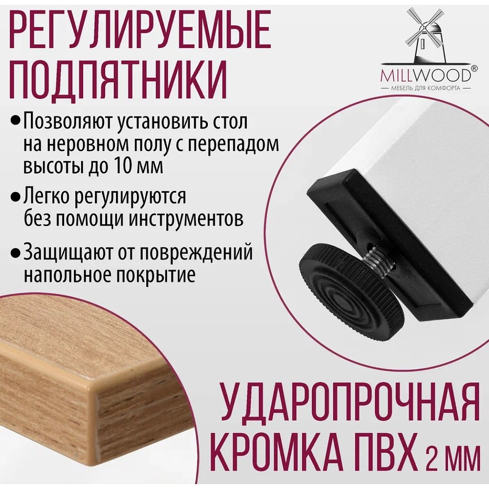 Стол Millwood Сеул, 1600х800 мм, дуб золотой крафт, белый - 6