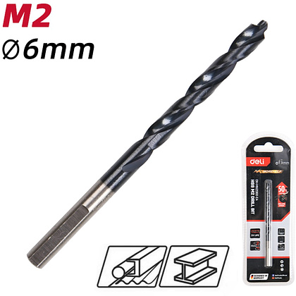 Сверло по металлу Deli RS EDH-MHZ060-E4, 6.0 мм, DIN 338, HSS-TiN - 2