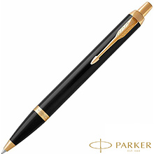 Ручка шариковая автоматическая "Parker IM Black Lacquer GT", 0.7 мм, черный, золотистый, стерж. синий