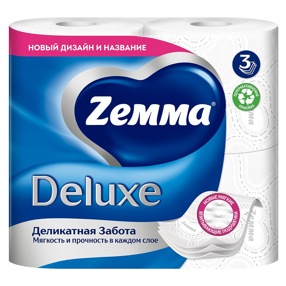 Бумага туалетная Zemma Deluxe, 4 рулона, 3 слоя, белый - 2