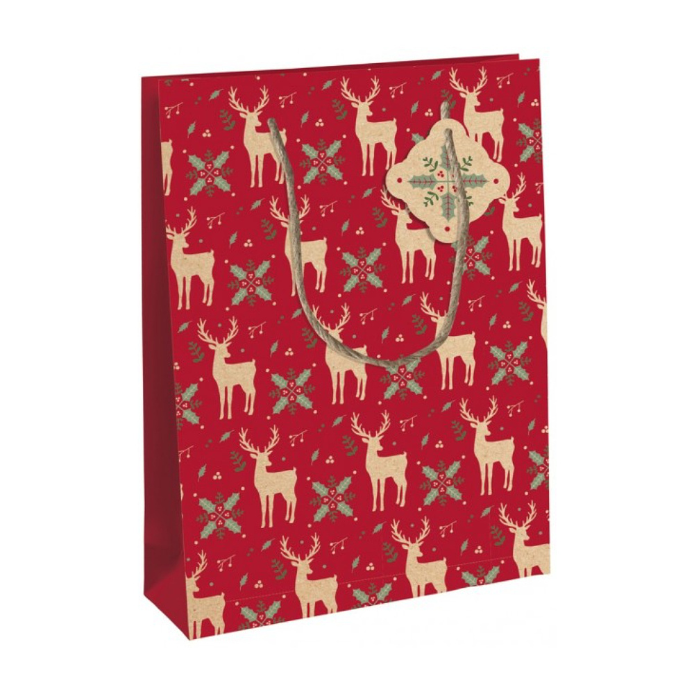 Пакет бумажный подарочный "Xmas Deers", 26.5x14x33 см, разноцветный