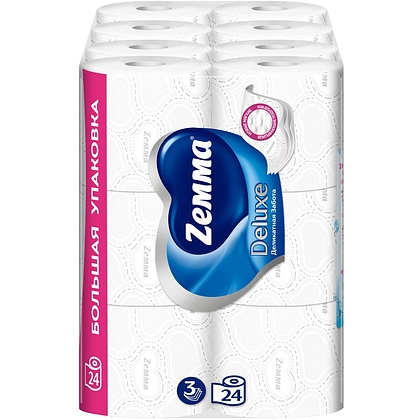 Бумага туалетная Zemma Deluxe, 24 рулона, 3 слоя, белый - 3