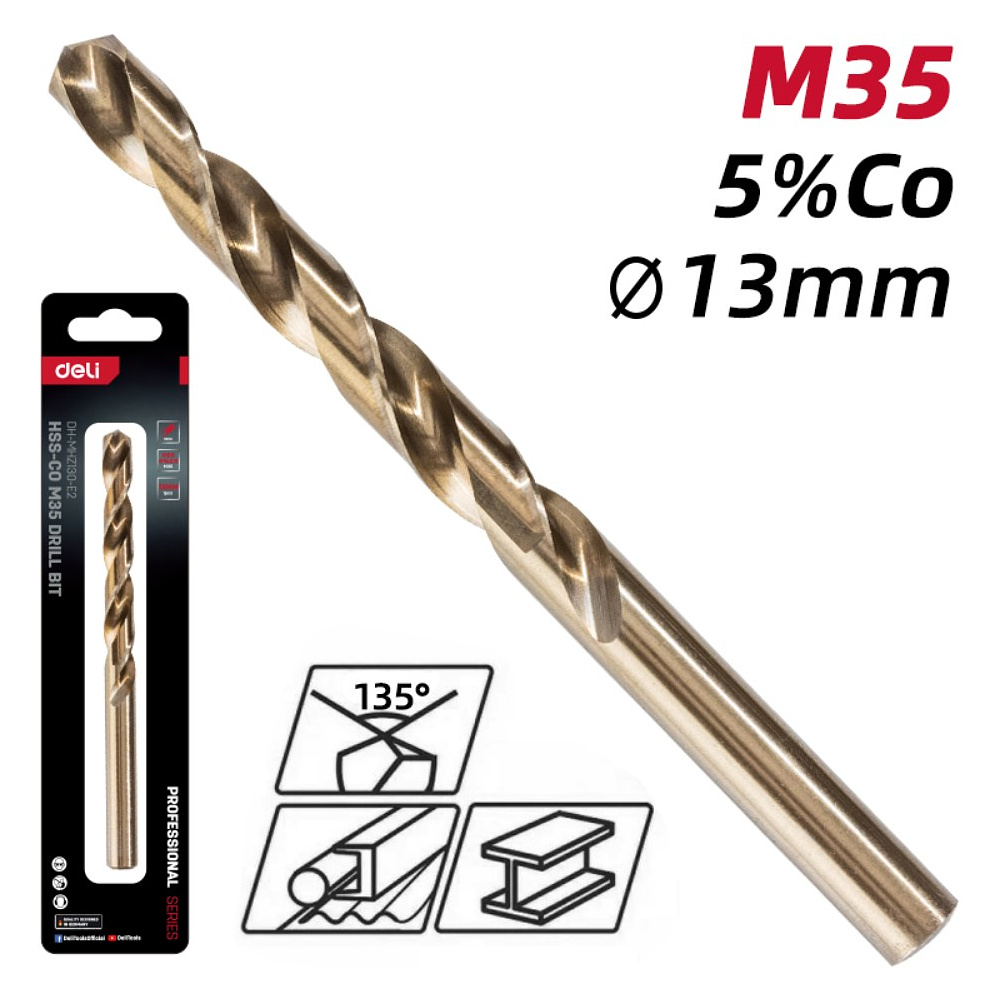 Сверло по металлу Deli RS EDH-MHZ130-E2, 13.0 мм, DIN 338, HSCo 5% - 2