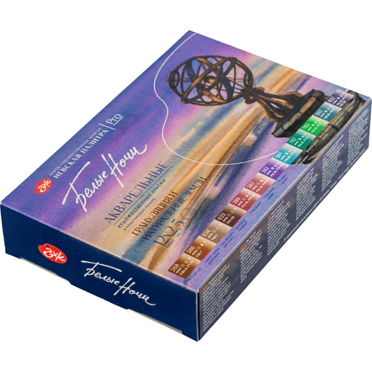 Краски акварельные "Белые ночи грануляция и натуральные земли", 12 цветов, кюветы - 6