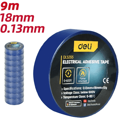 Изолента ПВХ Deli YS EDL5265, 18 мм x 10 м, 130 мкм, синяя - 2