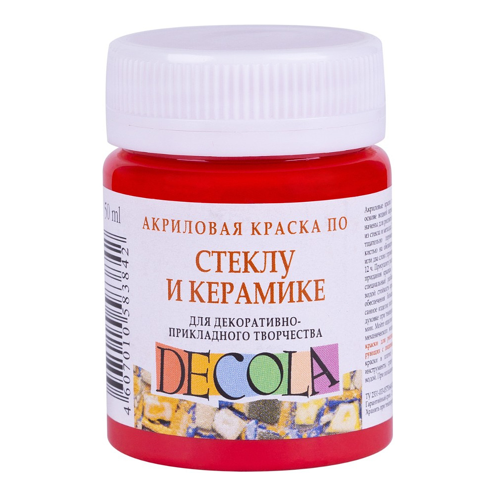 Краска акриловая по стеклу и керамике "Декола", 331 красная, 50 мл., банка