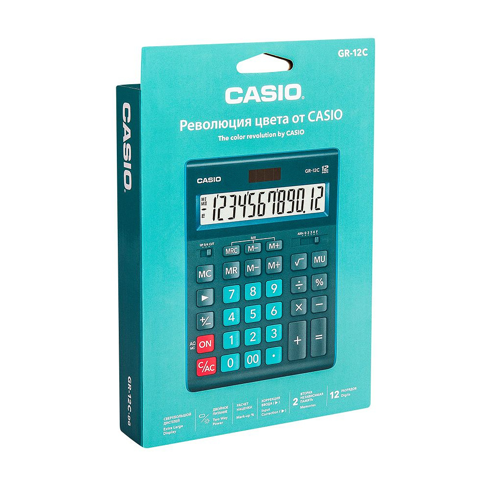 Калькулятор настольный Casio "GR-12", 12-разрядный, темно-зелёный - 2