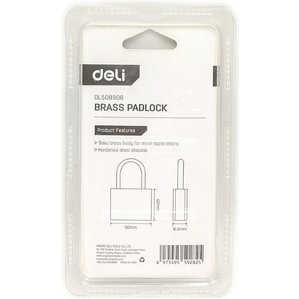 Замок навесной Deli YS EDL508906, 50 мм, 3 ключа, автомат, латунь - 4