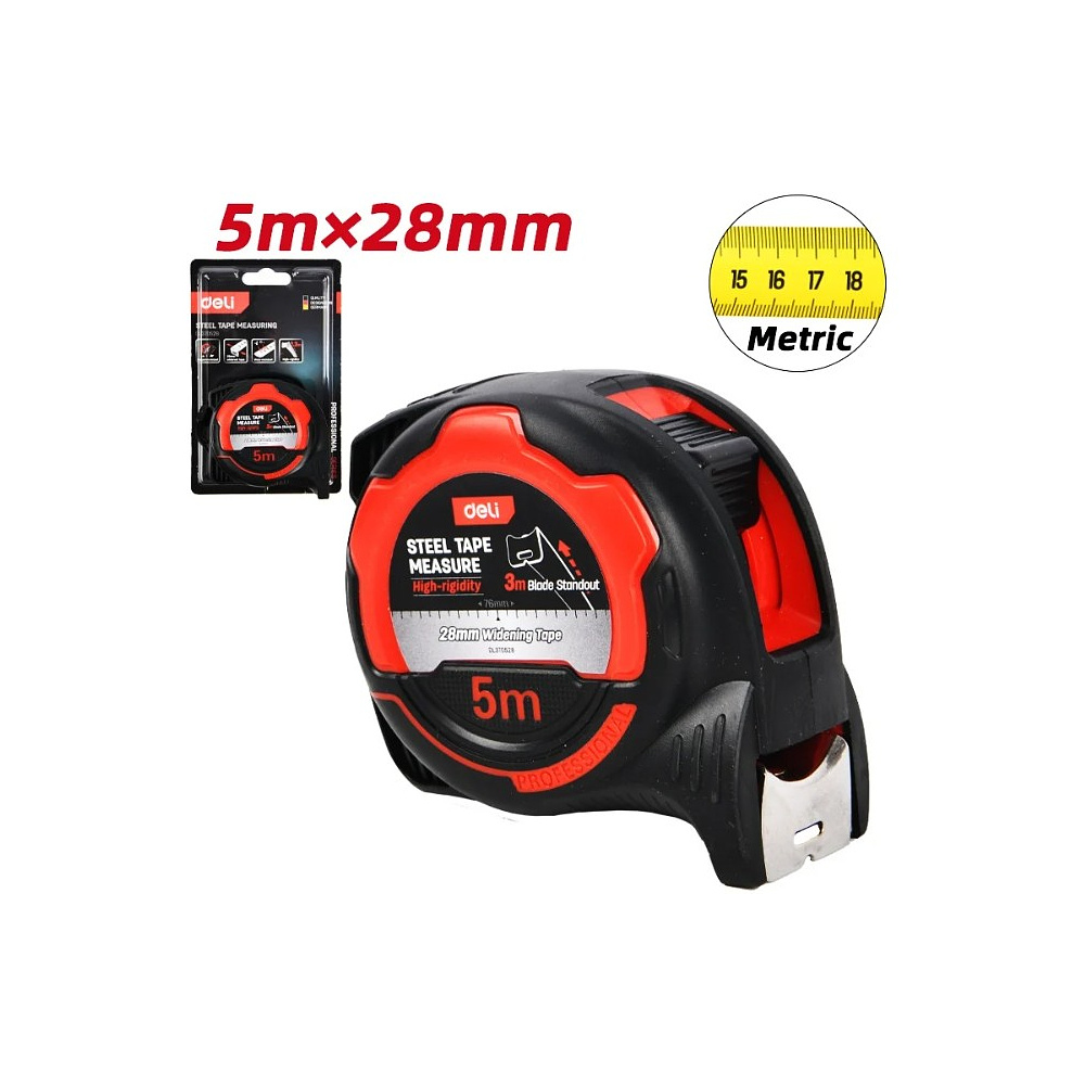 Рулетка Deli RS EDL370528, 5 м х 28 мм, красный, черный - 2