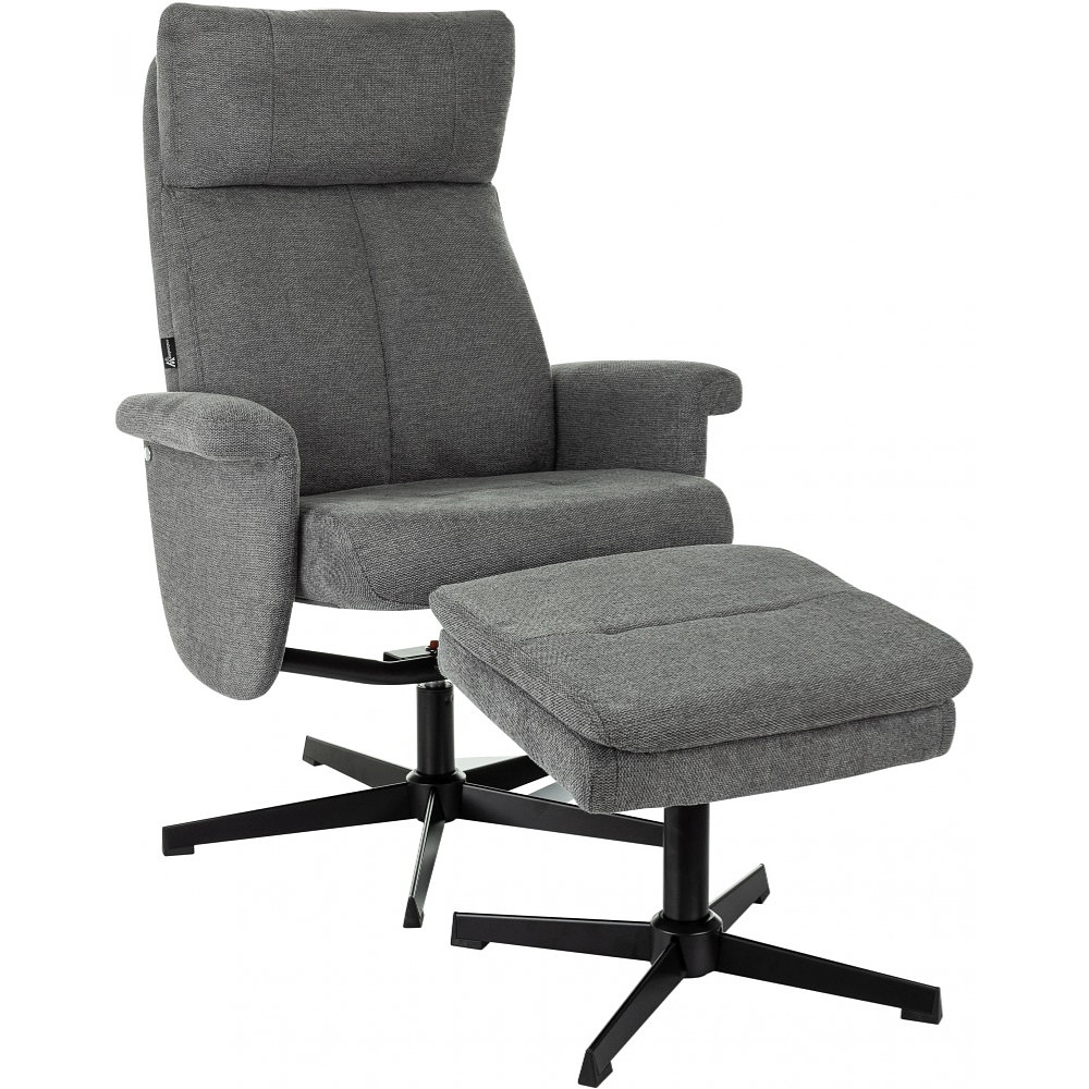 Кресло мягкое Бюрократ Baron, ткань, серый, металл, с пуфом