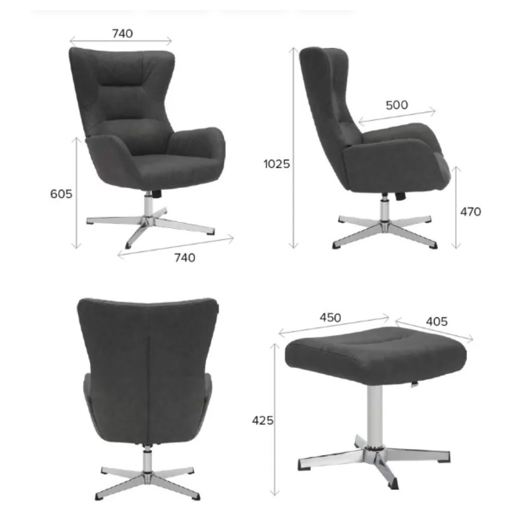 Кресло мягкое EVERPROF Apple, ткань, темно-серый - 8