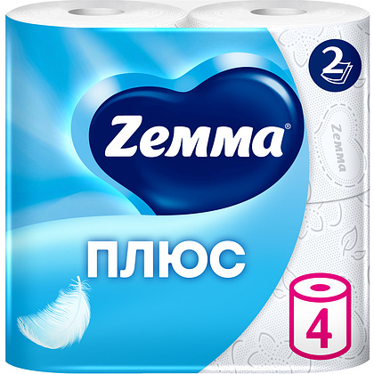 Бумага туалетная Zemma Плюс, 4 рулона, 2 слоя, белый