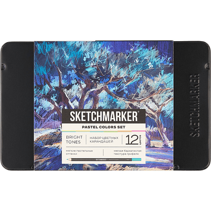 Карандаши цветные "Sketchmarker Пастельные оттенки", набор 12 цветов, жестяной пенал