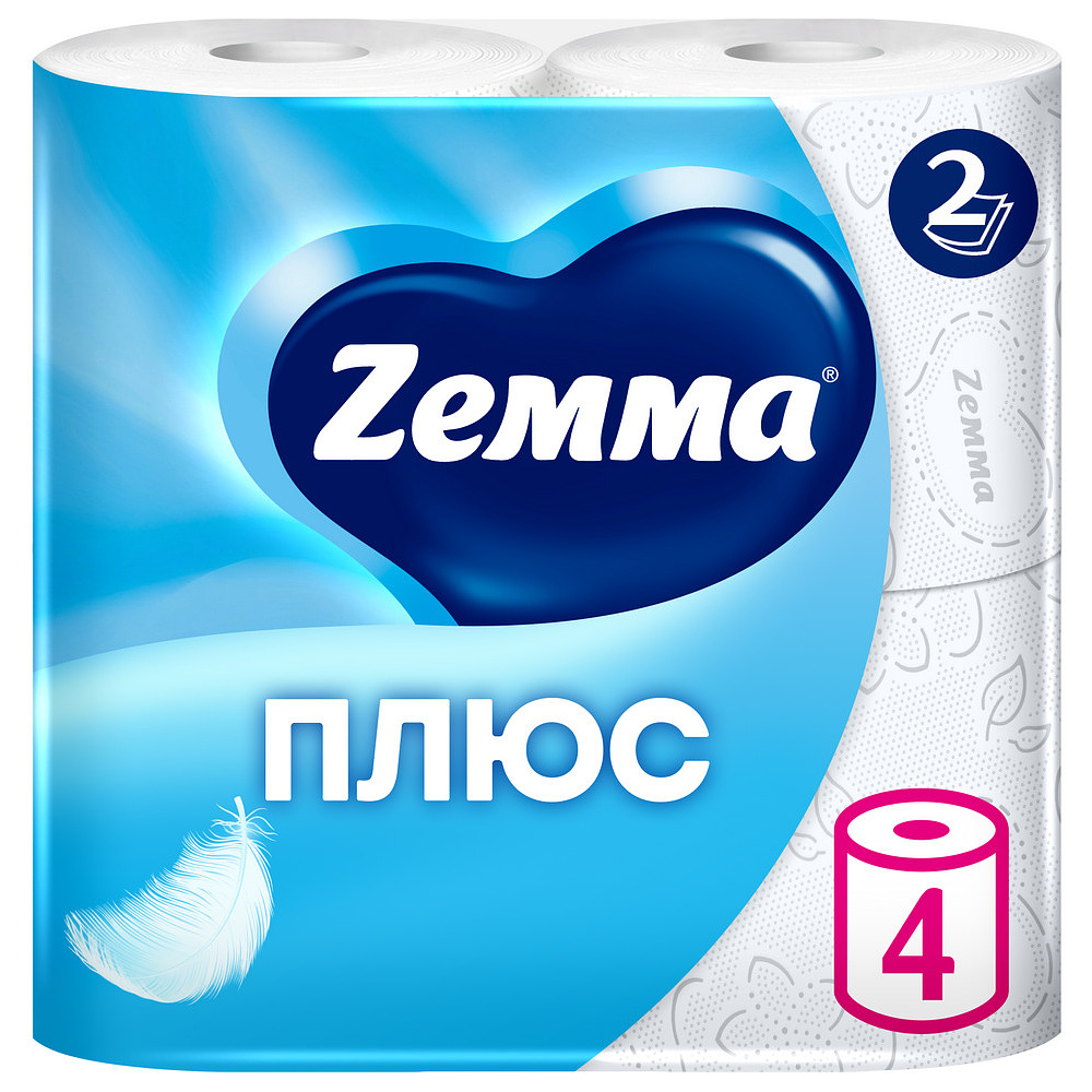 Бумага туалетная Zemma Плюс, 4 рулона, 2 слоя, белый